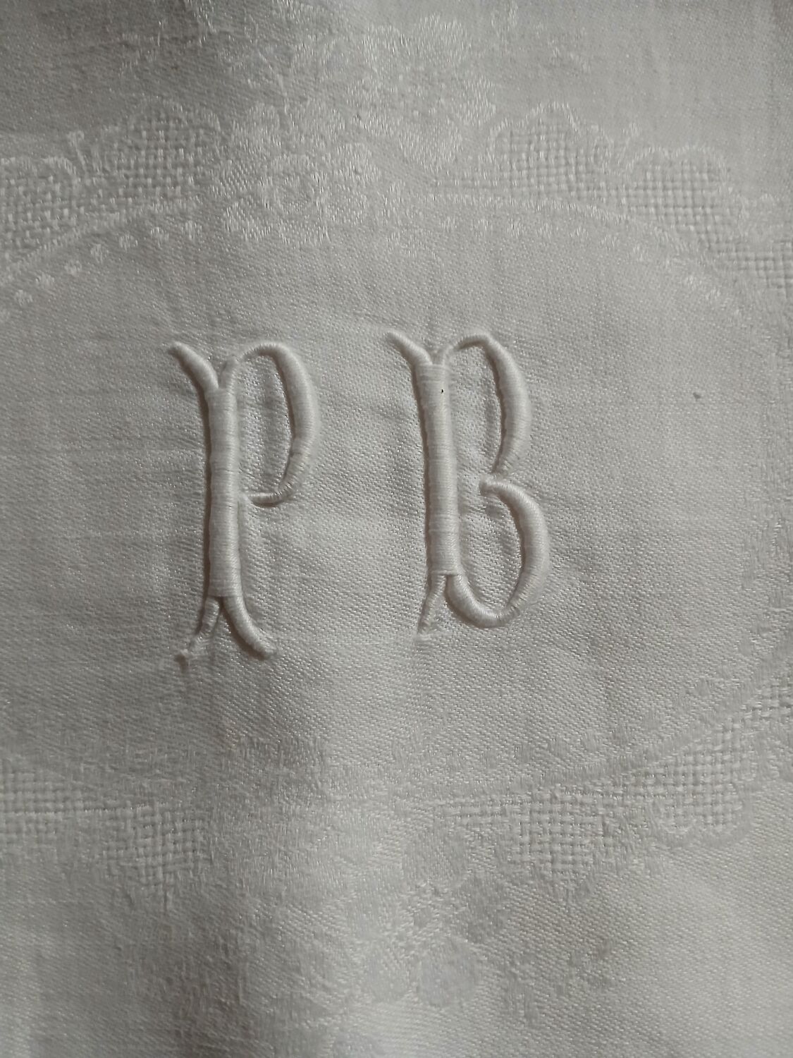 3 small antique tablecloths with embroidered initials PB