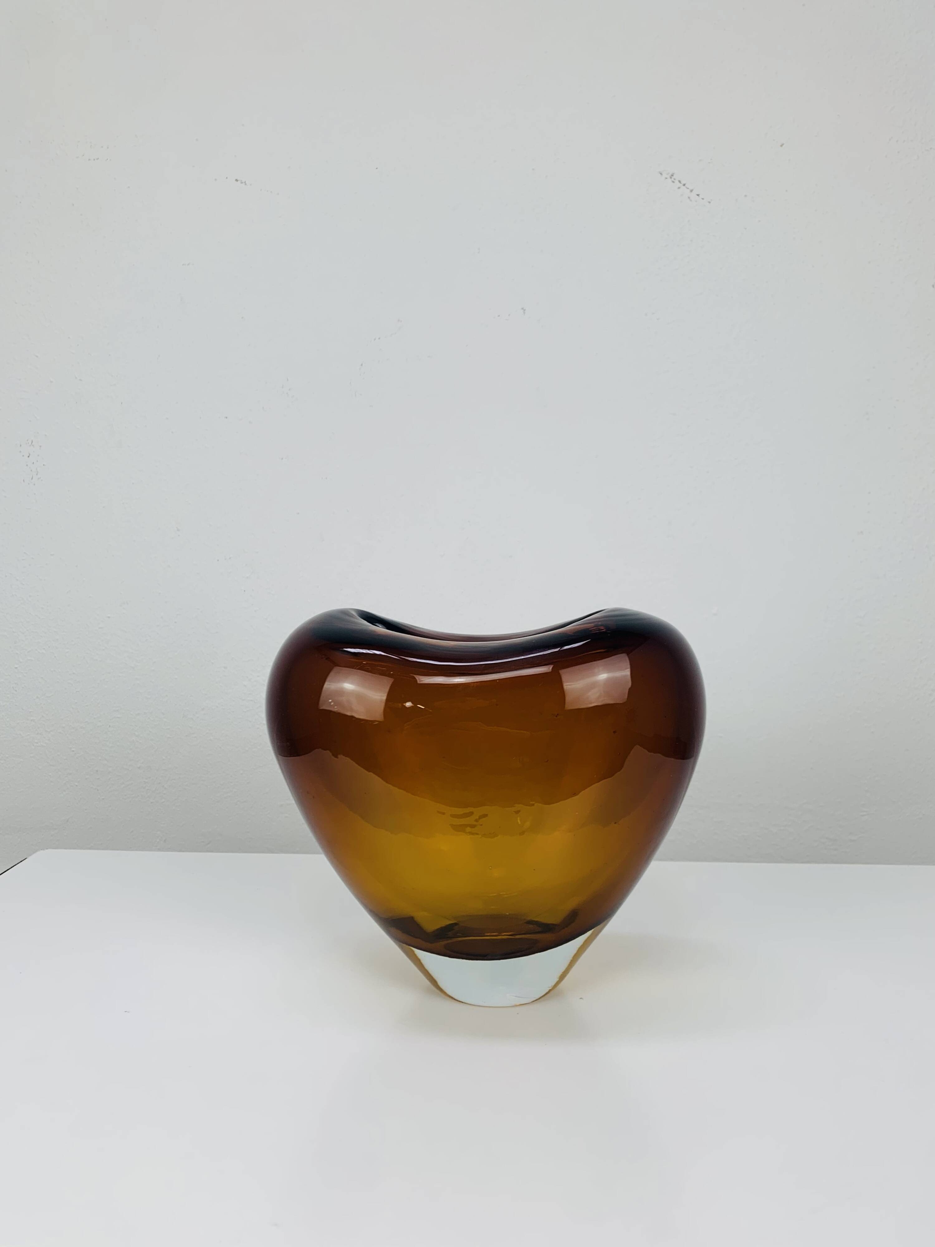 Vintage Holmegaard style blown glass heart vase