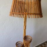 50s rattan plant stand floor lamp
