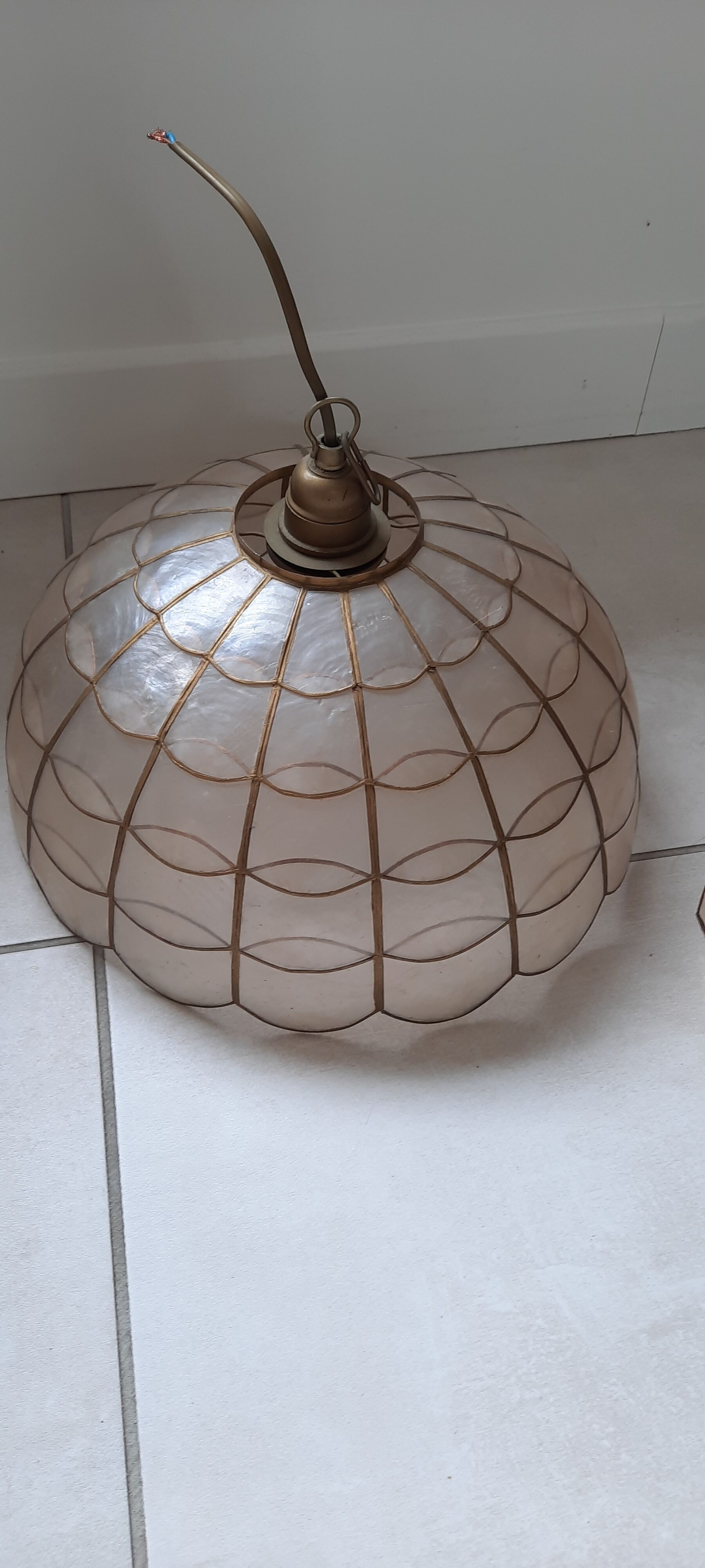 Mother-of-pearl and brass chandelier