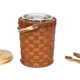 Wicker Ice bucket Brass lid and ice tongs 1960s