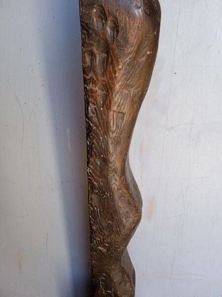 Large stylized sculpture ep 1950/60 carved wood + base