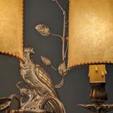 Pair of wall sconces with parrots and leaves