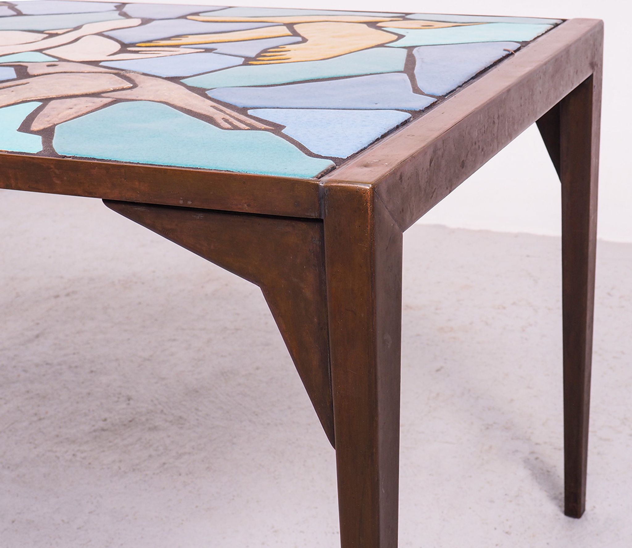 Ceramic mosaic tile coffee table with bird motif, 1970s