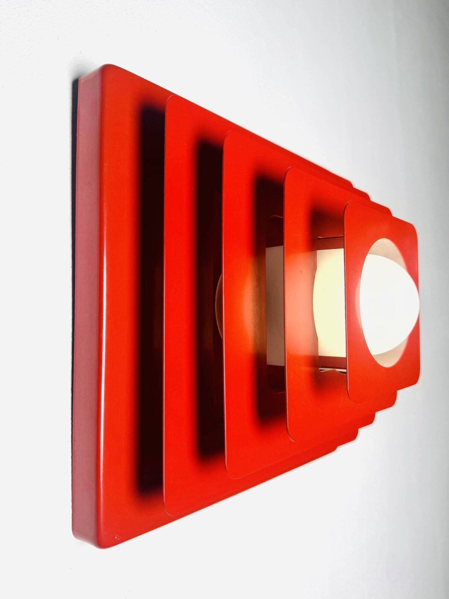 Multi-Layered Pyramid Wall Lamp In Red By Hustadt Leuchten, Germany 1970S