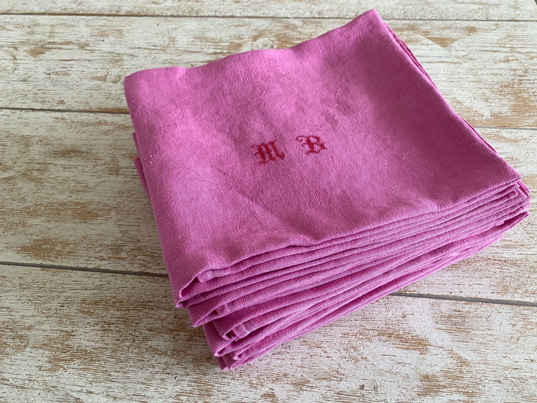 Set of 10 monogrammed pink napkins MB - 78x65 cm - cotton