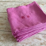 Set of 10 monogrammed pink napkins MB - 78x65 cm - cotton