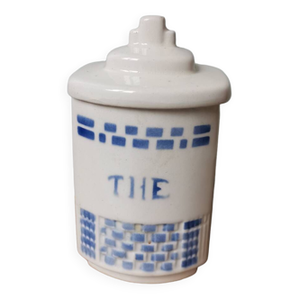 Pot boîte à thé vintage céramique émaillée bleue