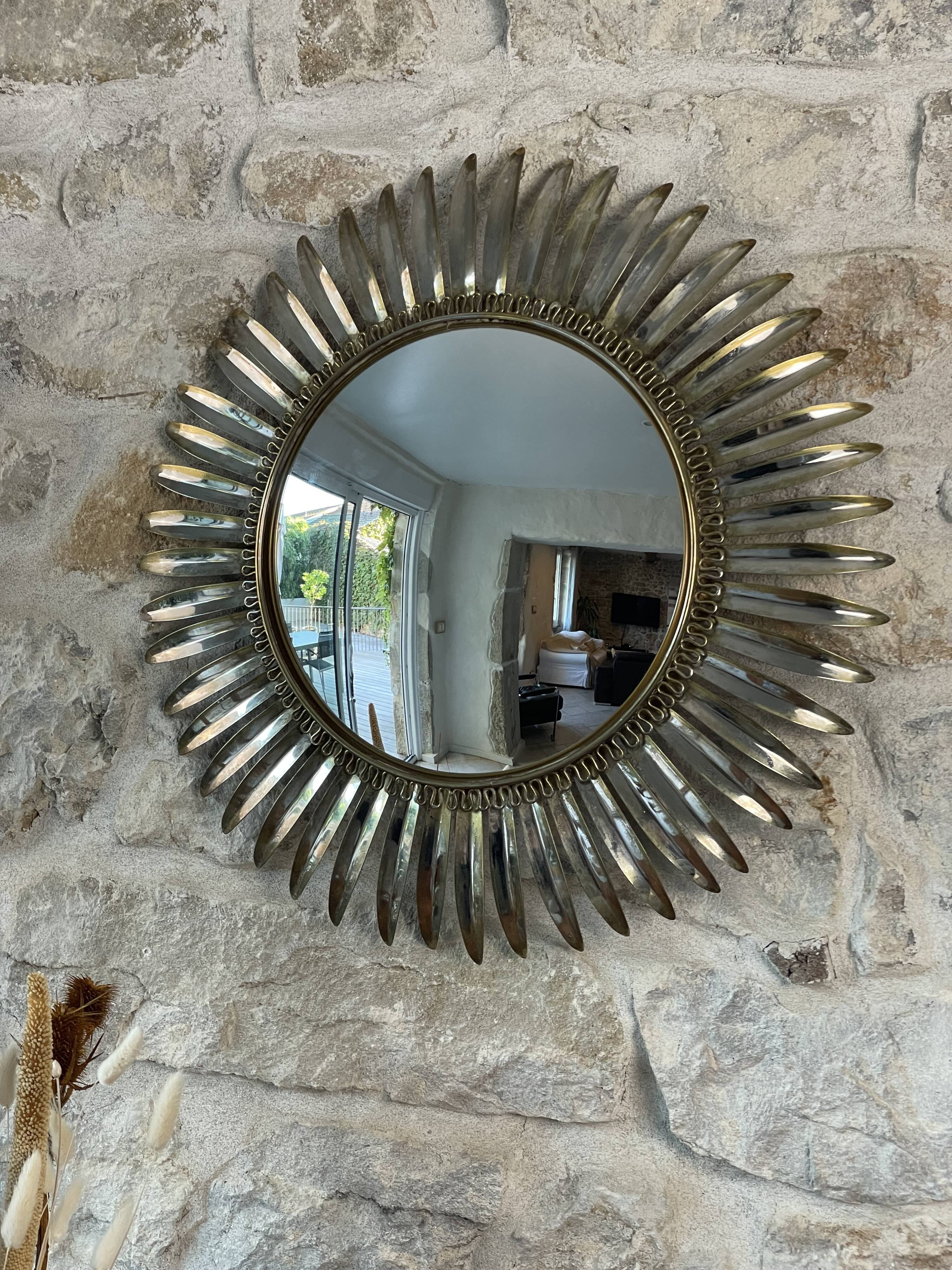 Deknudt convex sun mirror in metal, 70s