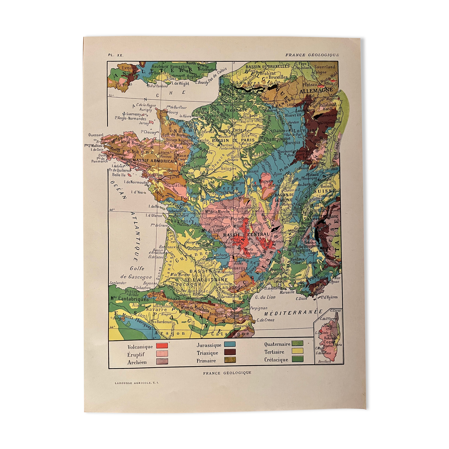 Old geological France map - 1920