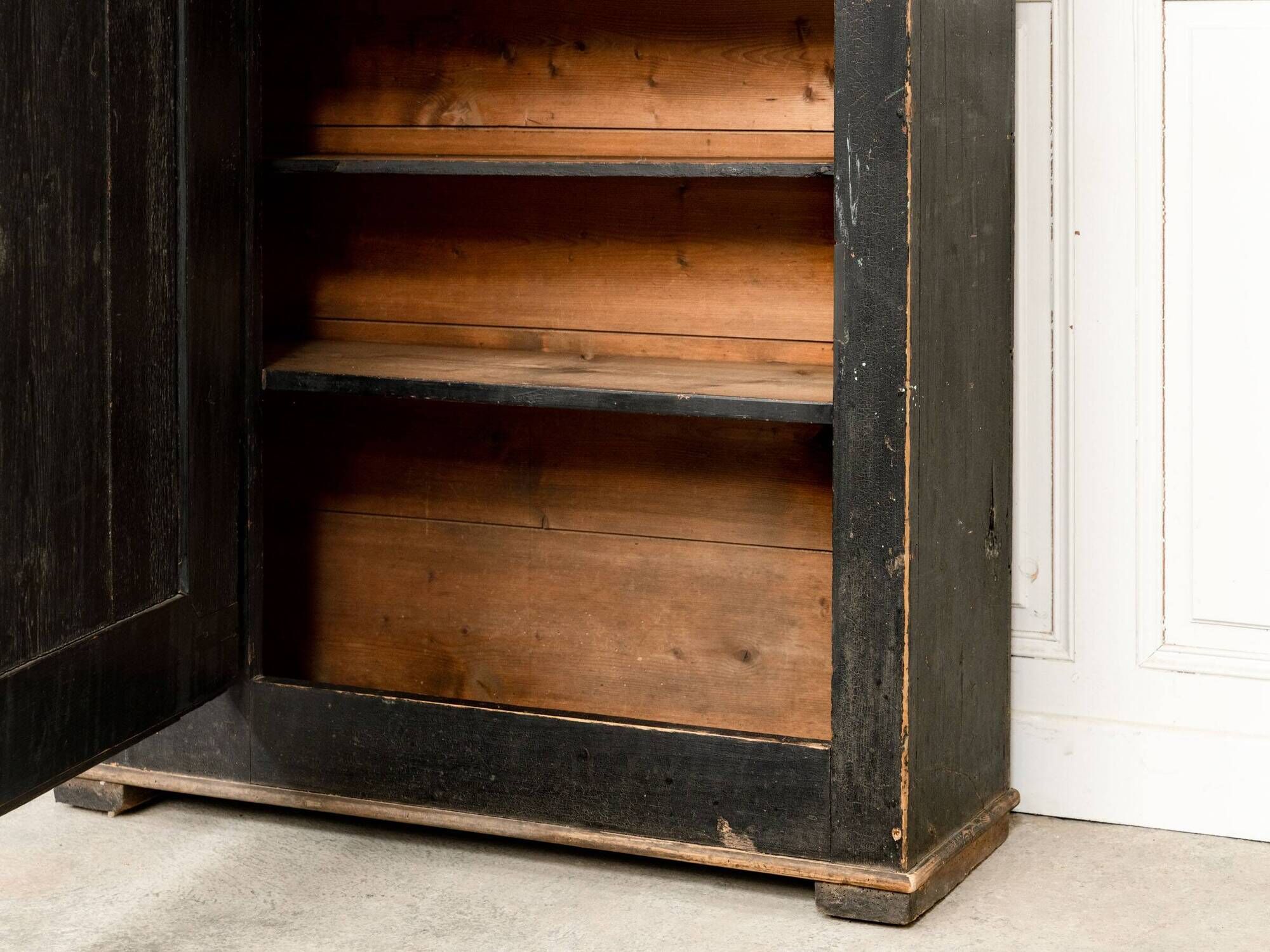 Antique primitive black wood furniture, beautiful original patina from the late 19th century.