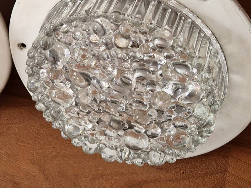 Pair of ceiling lights - Staff Leuchten - In aluminium and moulded glass with a bubble pattern.