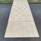 Extendable rectangular farmhouse table renovated oak and marquetry 255cm