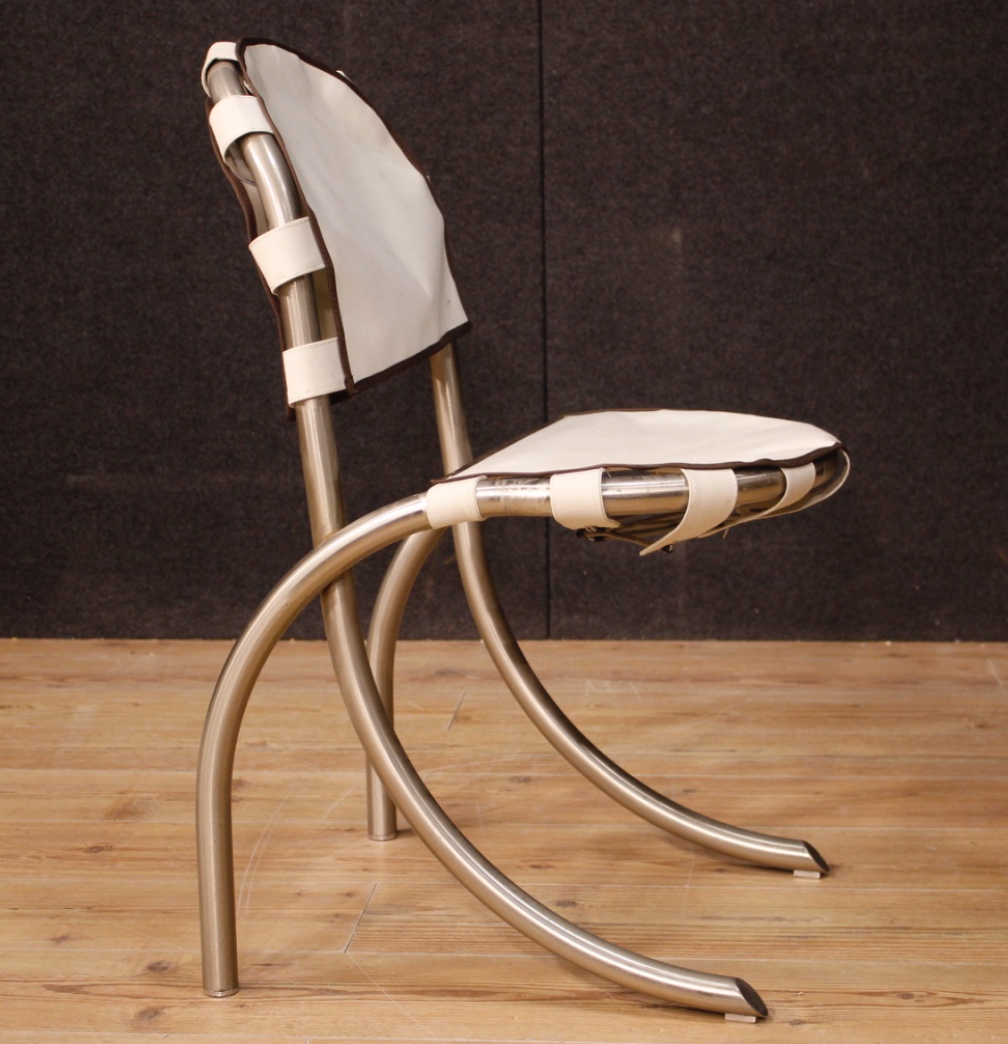 Set of 4 Italian Chairs in steel and fabric design Bazzani
