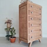 Semainier commode pieds compas bois brut