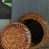 Basket with wooden lid and rattan early XXth