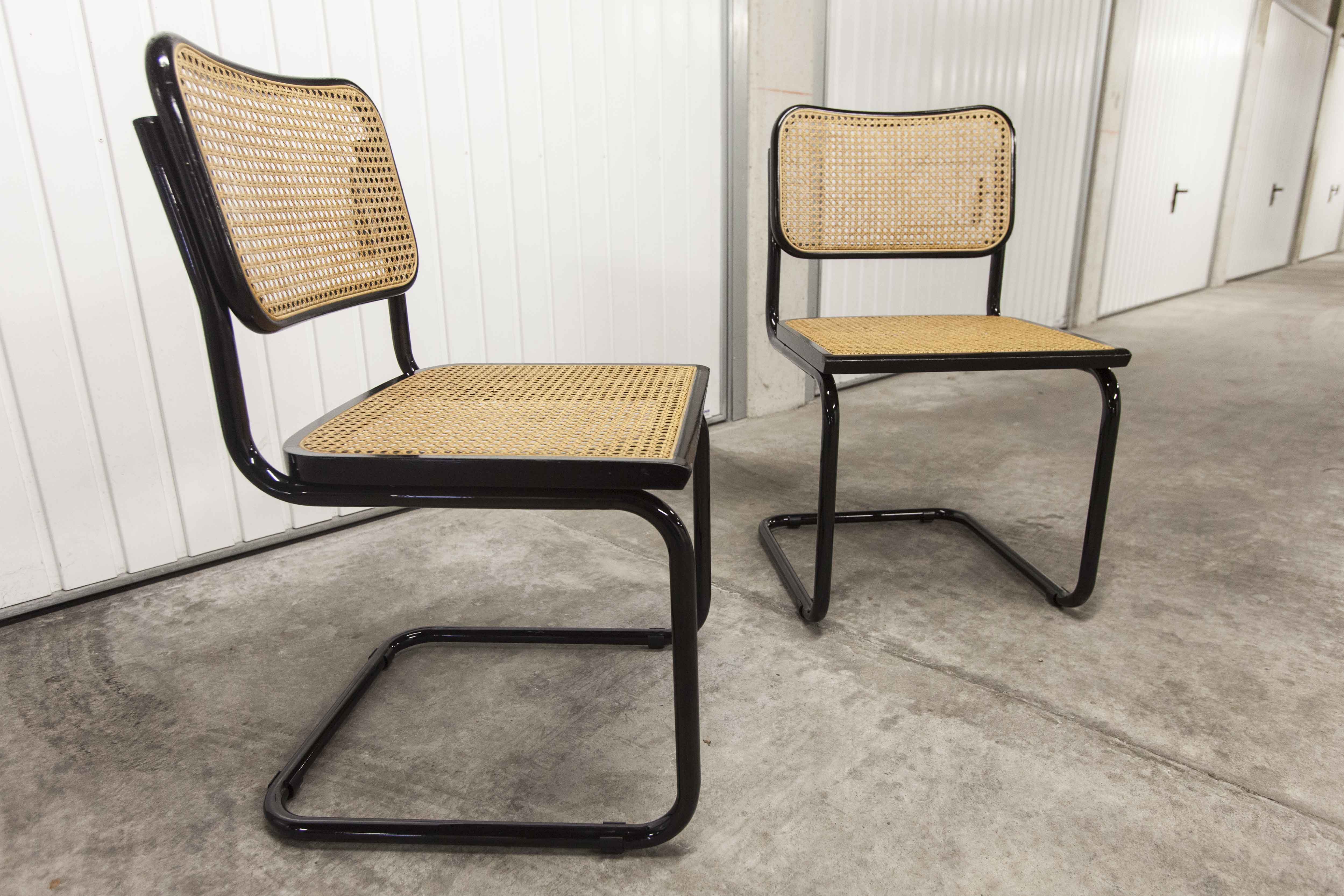 Pair of black Breuer B32 chairs restored, new stamps