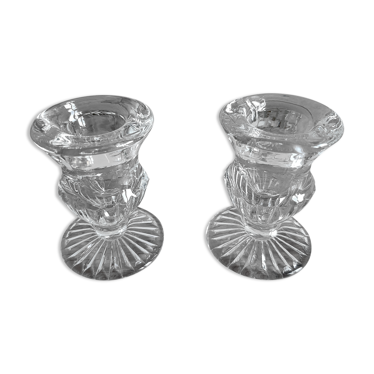 Lot 2 Vintage striated glass candlesticks
