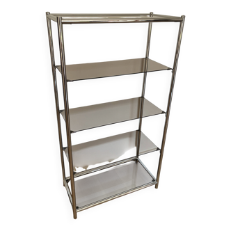 Chrome and smoked glass shelves circa 1970.