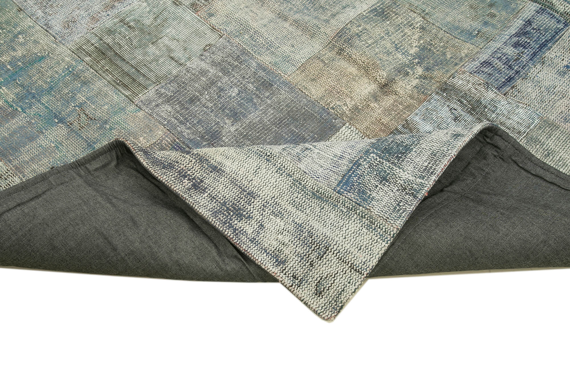 Hand-Knotted Turkish Vintage 203 cm x 302 cm Grey Patchwork Carpet
