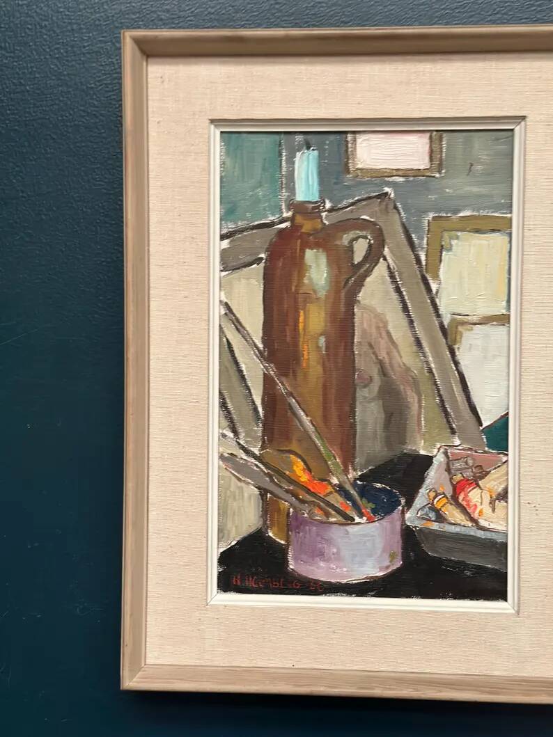 Original Swedish Oil on Canvas – “Still Life” by Harry Holmberg – Signed – Dated 1956 – Vintage & Framed – 47 × 34.5 cm (18.5" × 13.6")