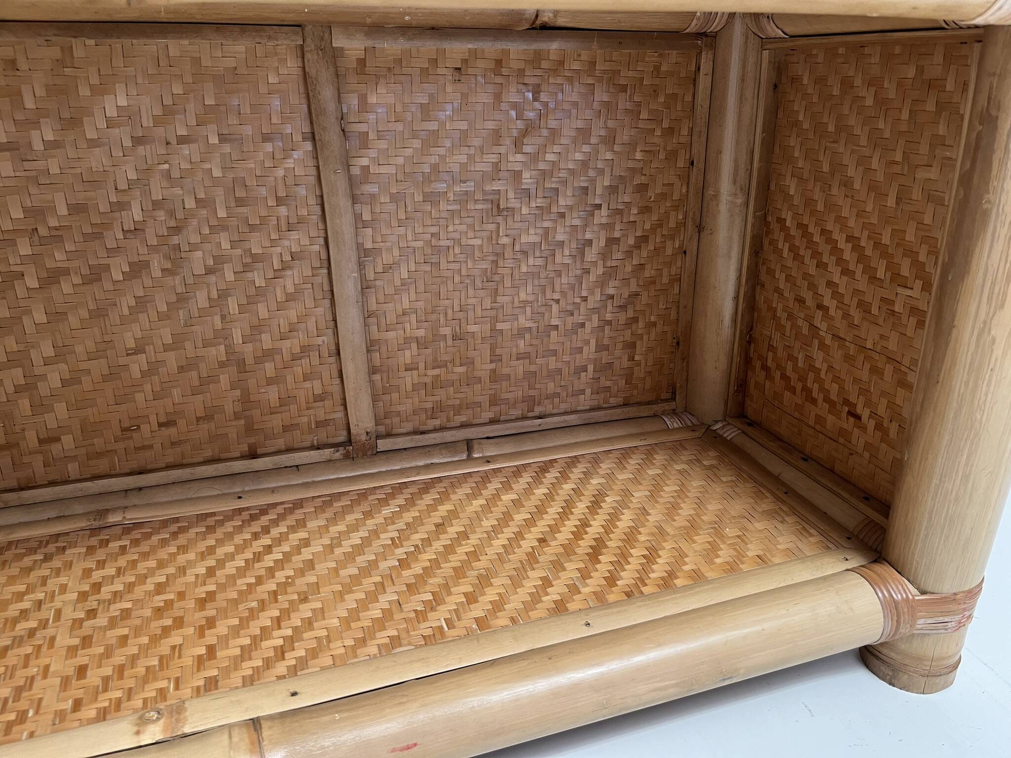 vintage bamboo chest of drawers/console