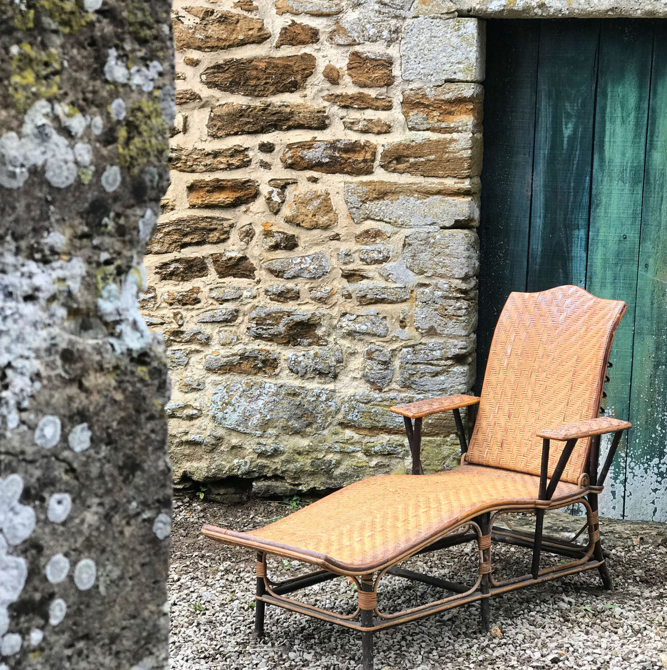 Old rattan lounger.