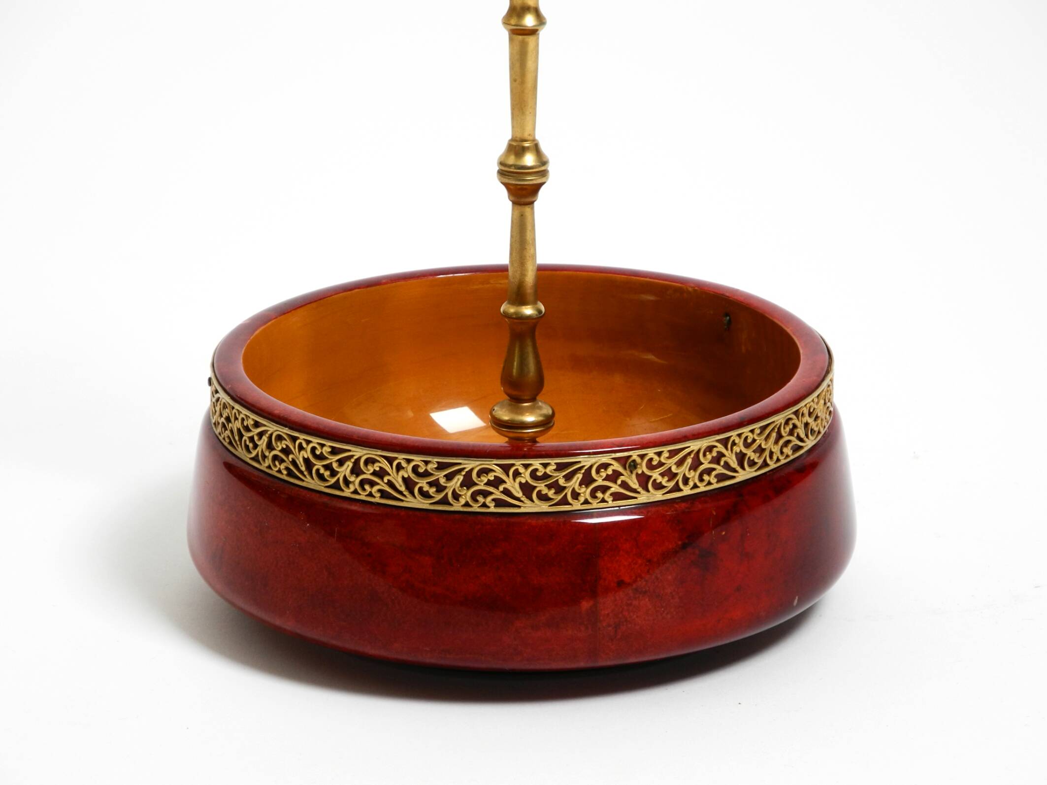 Beautiful 1960s nut bowl by Aldo Tura made of red goatskin and brass