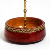 Beautiful 1960s nut bowl by Aldo Tura made of red goatskin and brass