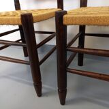 Pair of vintage Arts & Crafts chairs in the style of Antonio Calligaris in oak wood and rope from the 1970s.