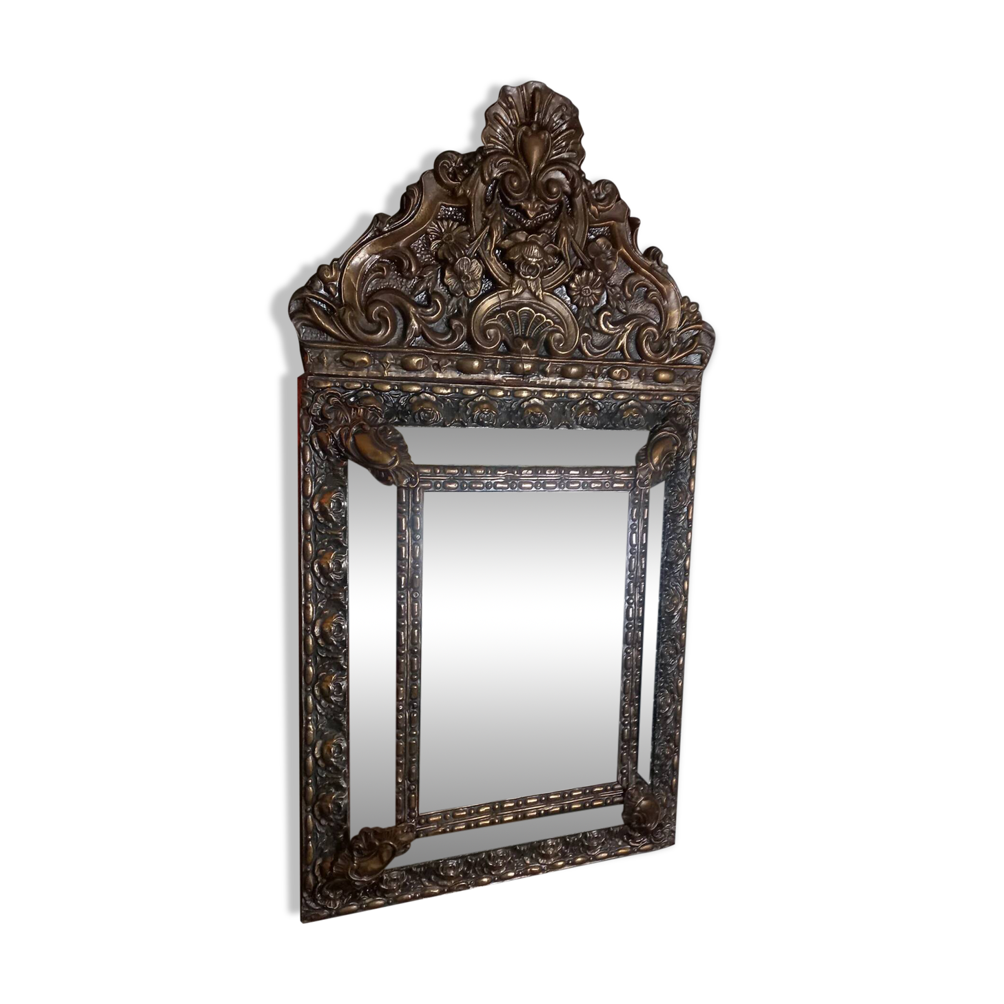 Beaten copper cushion mirror