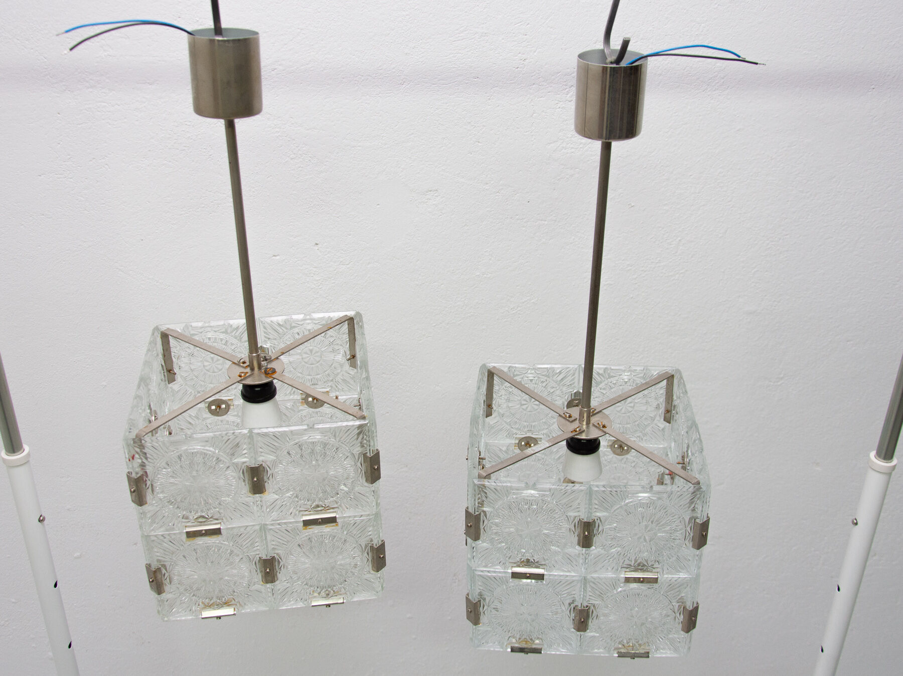 Pair of Glass Cube Pendants for Kamenický Šenov, 1970s