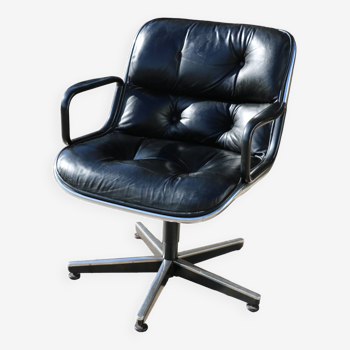 Fauteuil pollock cuir noir inclinable embouts fixes