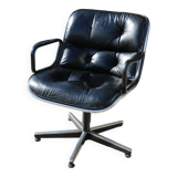 Pollock black leather reclining armchair with fixed ends
