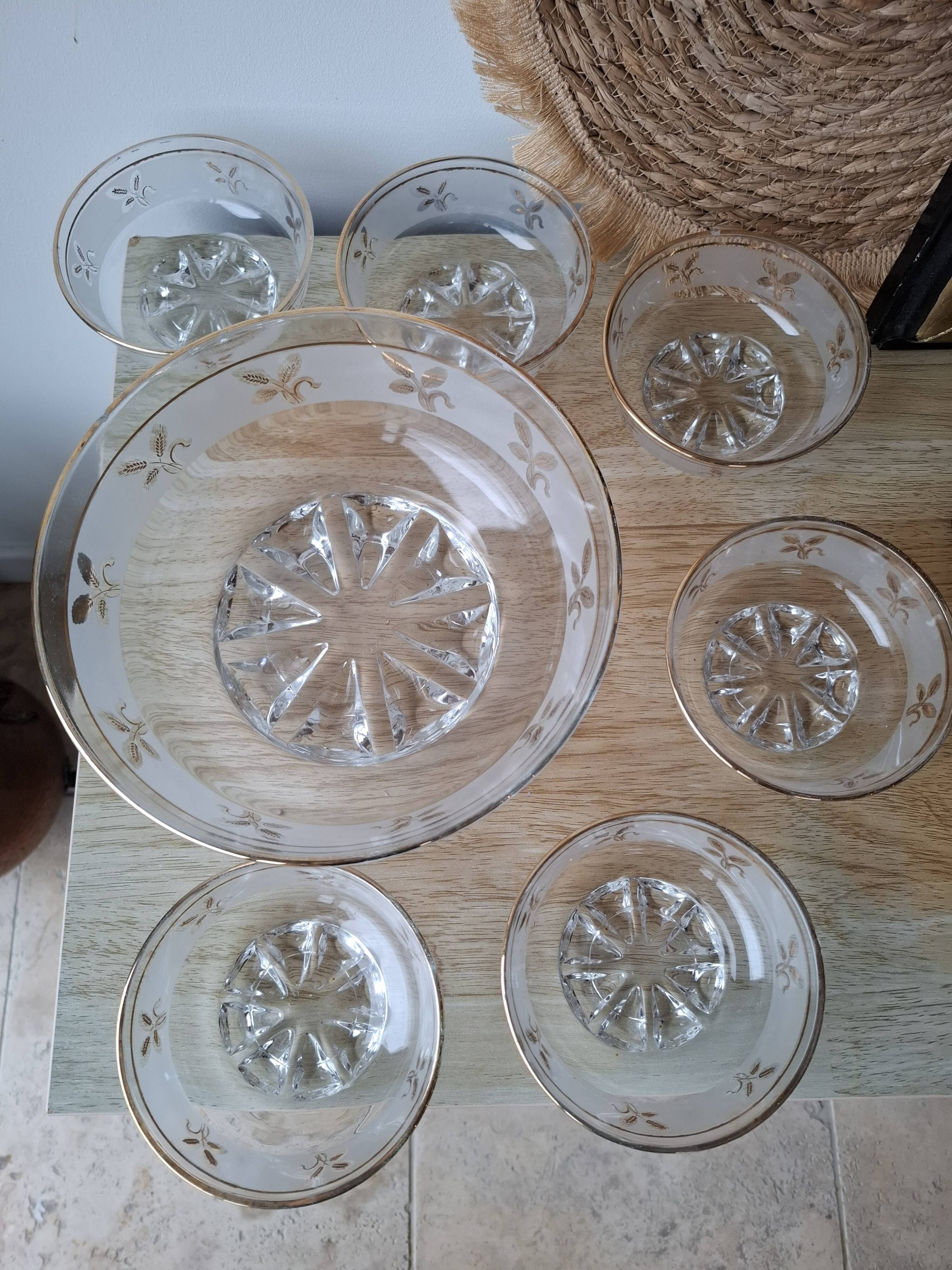Vintage dessert service in cut glass