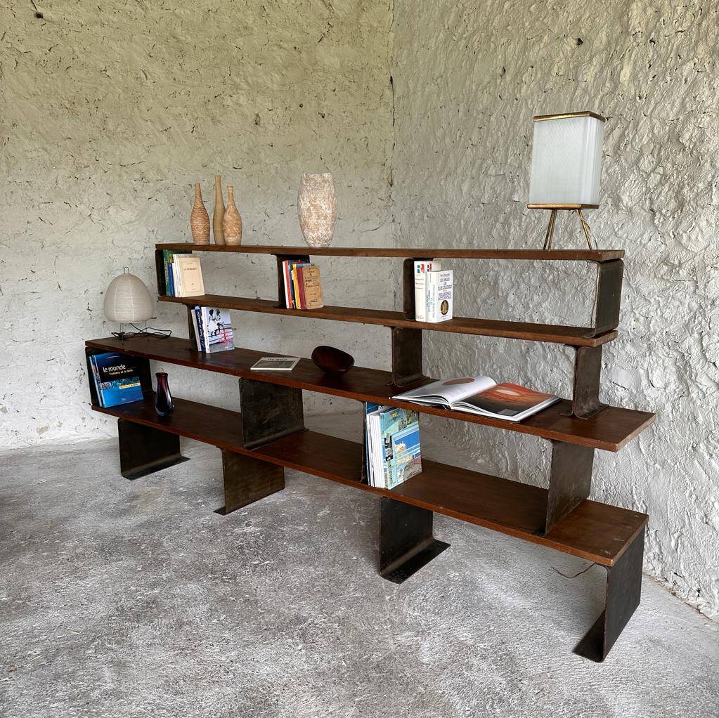 étagère/ bibliothèque métal et bois, XXe