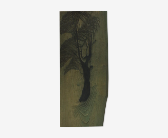 Gravure sur bois originale des années 1950 Bloc d’impression en bois sculpté par Pauline Jacobsen Tree