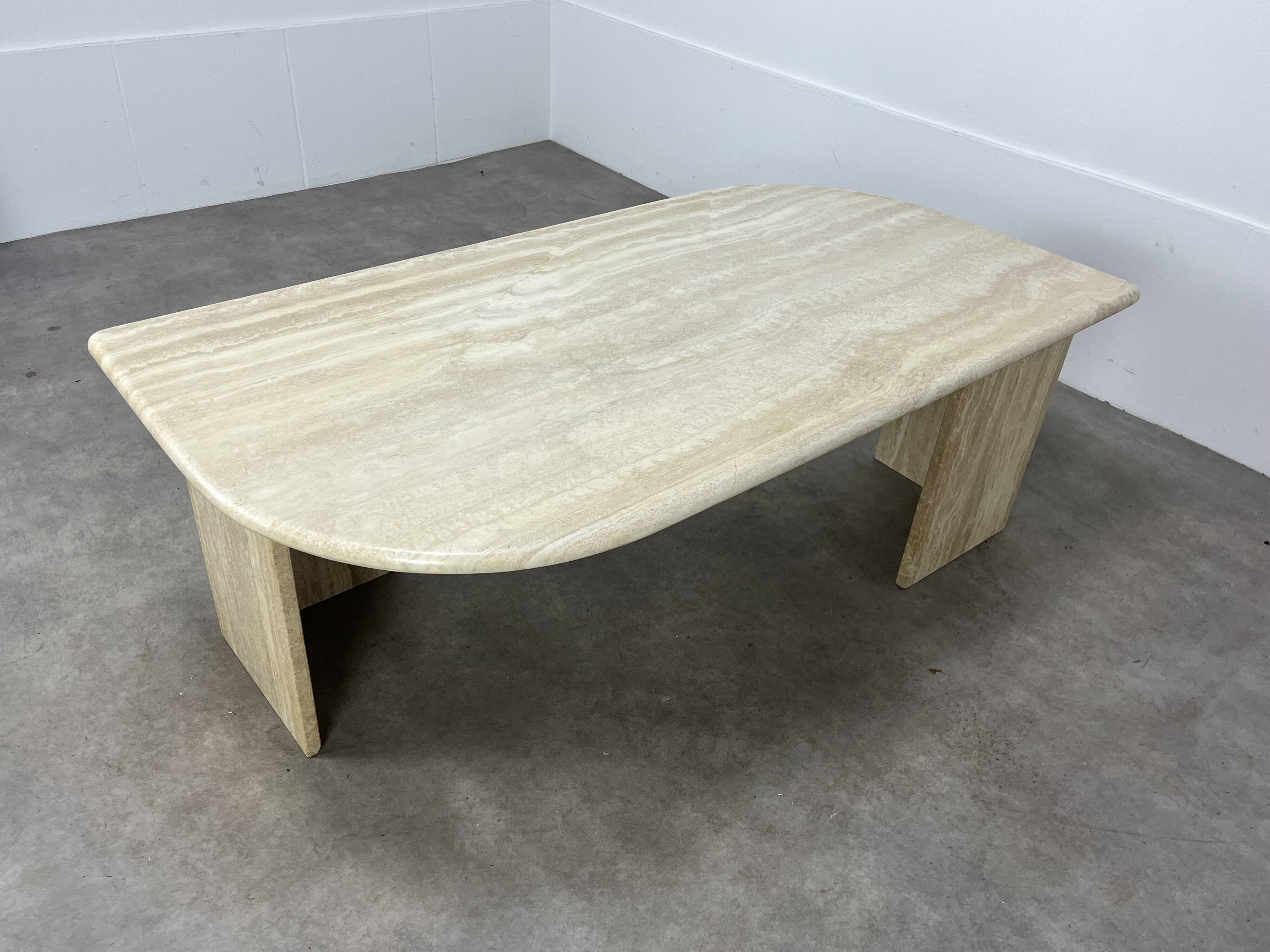 Travertine rectangular coffee table with rounded edges