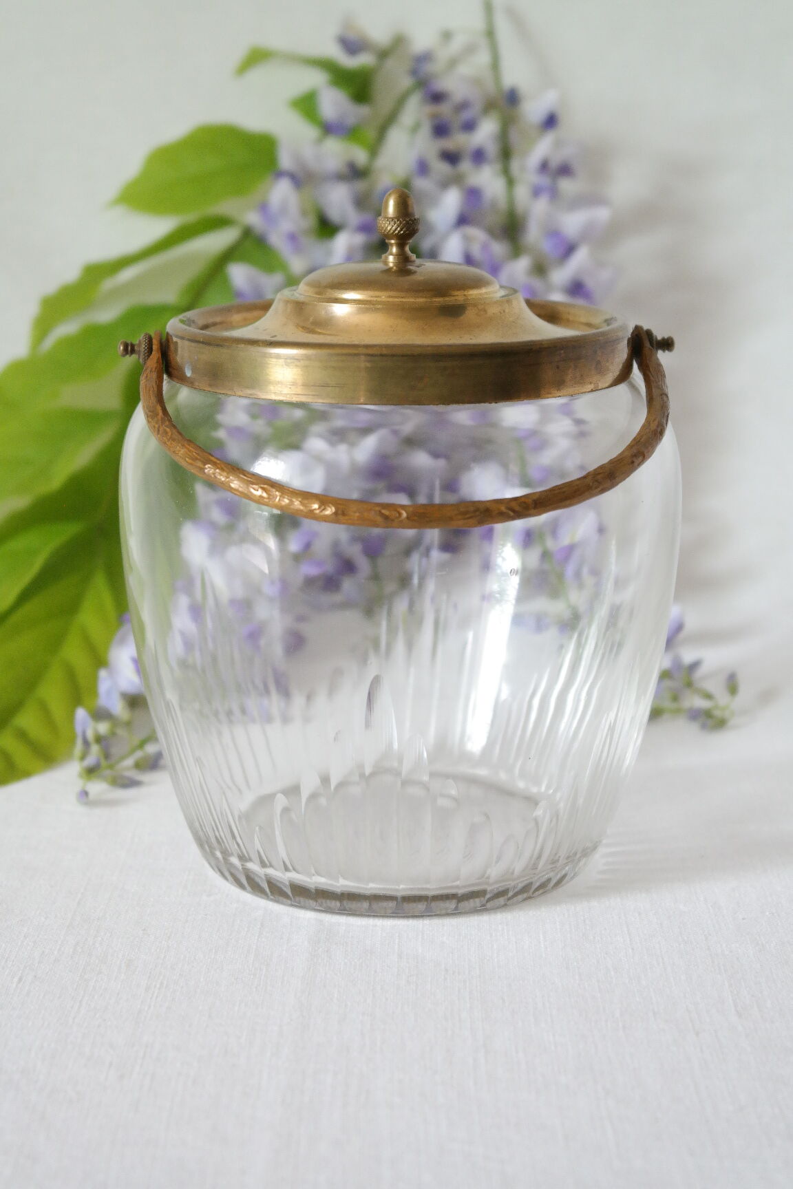 Old glass and brass cookie bucket