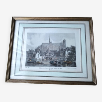Lithographie encadrée de la cathédrale d'Amiens pat Thomas Boys