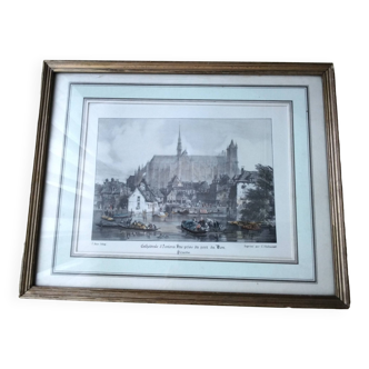 Lithographie encadrée de la cathédrale d'Amiens pat Thomas Boys