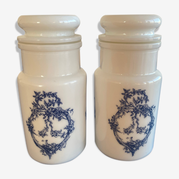 Small apothecary pots in opaline and blue pattern overseas