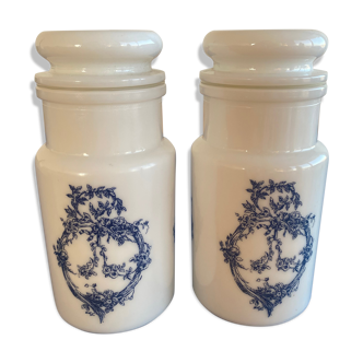 Small apothecary pots in opaline and blue pattern overseas