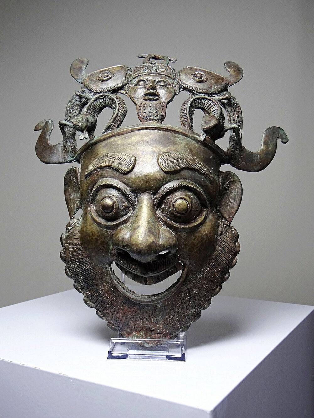 Masque africain en bronze vintage Bamoun, Cameroun