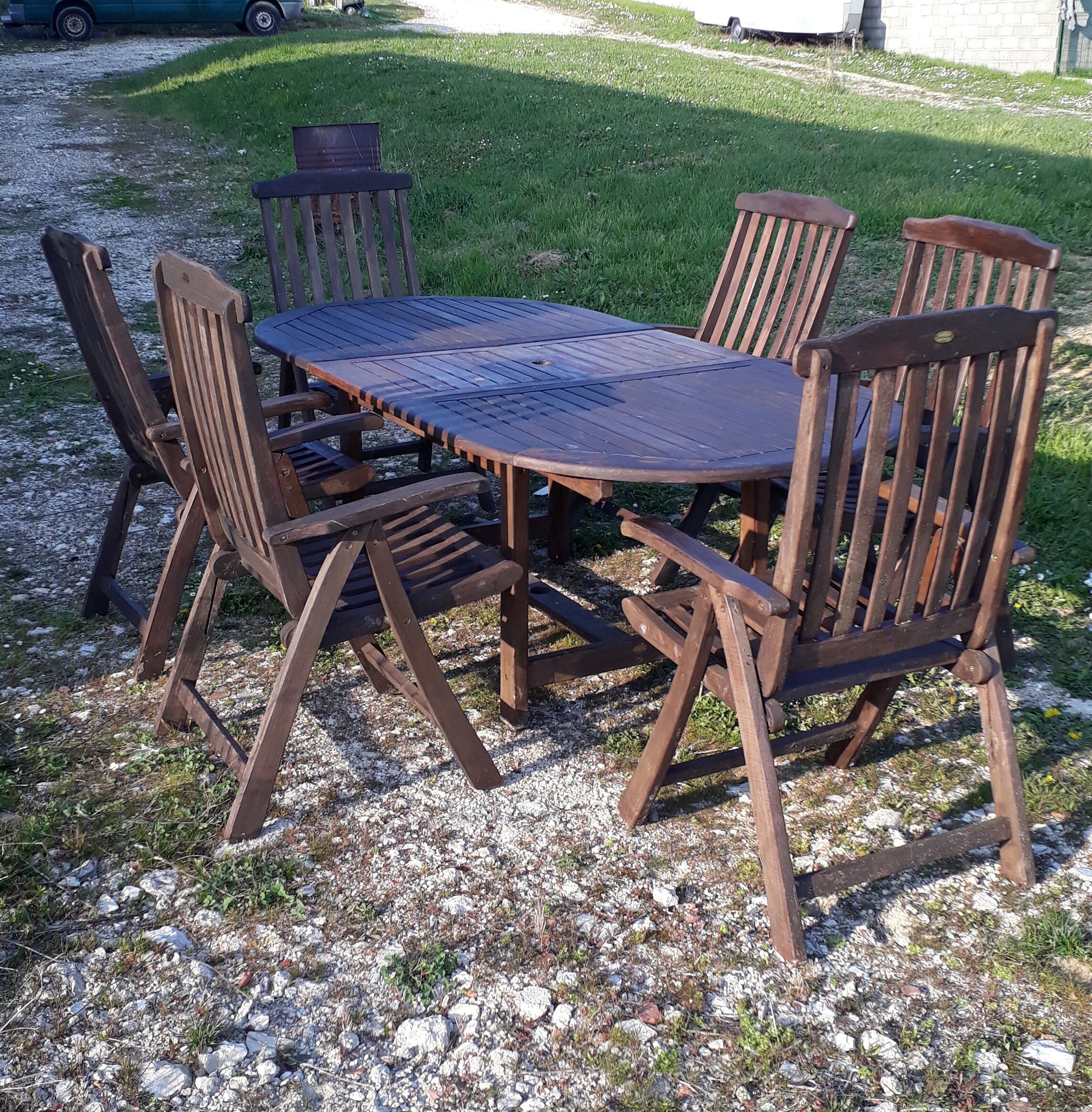 Table et chaises de jardin en teck scandinave Jutlandia disign 1980
