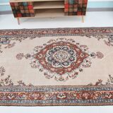Medallion vintage carpet, one of a kind vintage rug, brown red turkish rug