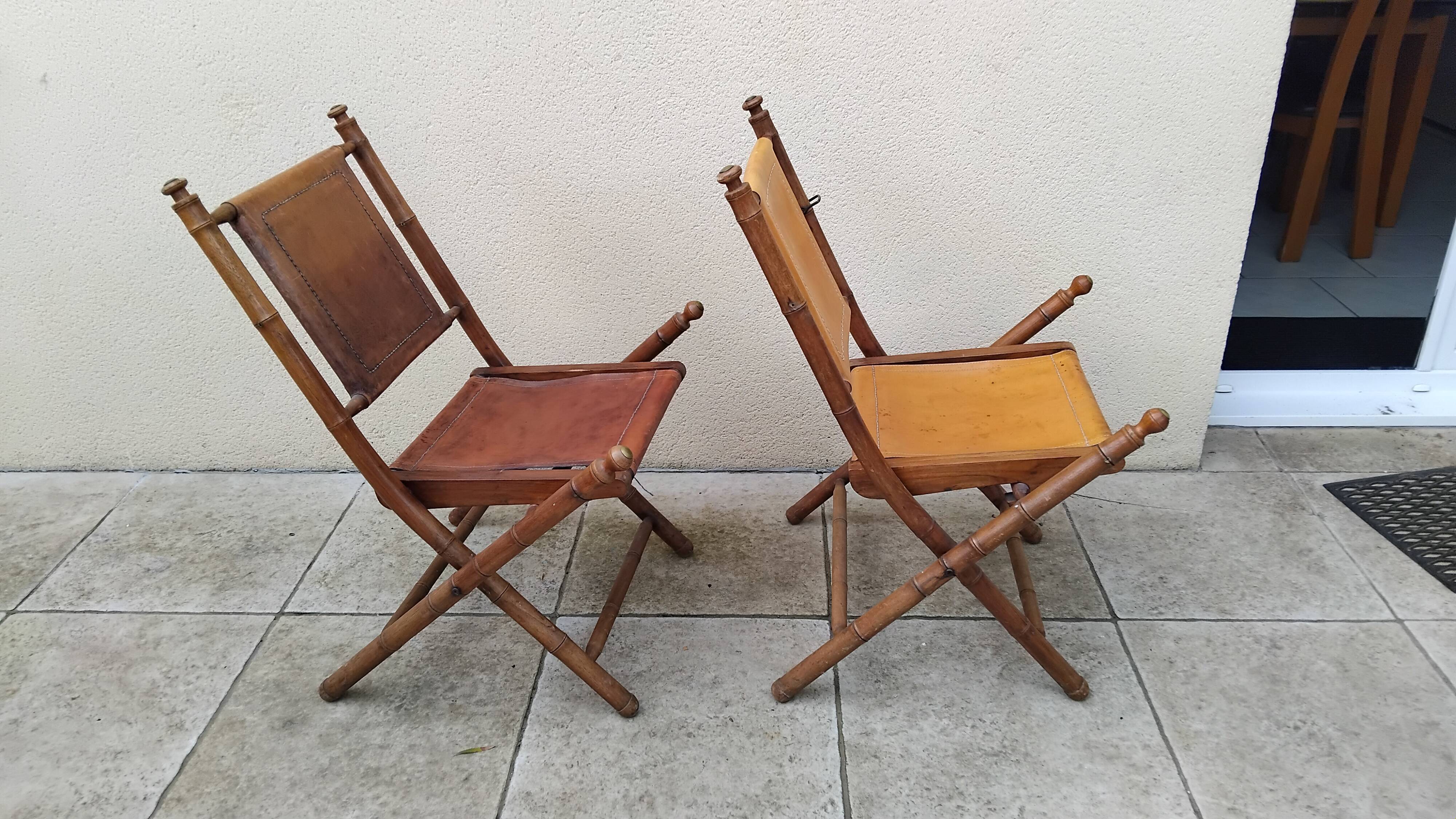 Vintage leather folding safari chairs