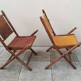 Vintage leather folding safari chairs