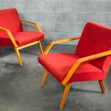 Pair of armchairs red Mier Topolcany 1960