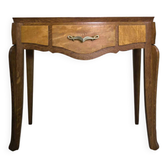 Vintage oak and elm burl bedside table
